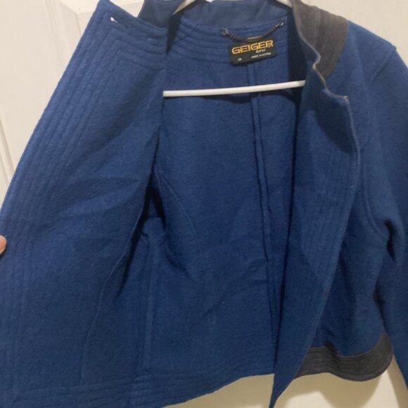 Geiger Tyrol Wool and Leather Cropped Blue and Grey Jacket Women’s Size Small 38 - Picture 8 of 10